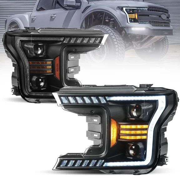 MOSTPLUS Pair Full LED Smoke Lens Headlights Assembly for 2018 2019 2020 Ford F-150 F150