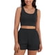 thumbnail image 2 of Conjuntos de 2 piezas para mujer ATHLECHIC, tops cortos de punto acanalado y pantalones cortos con bolsillo en negro, 2 of 5