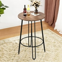 ALISH 40.5" Round Bar Table Pub Table Counter Height Tall Table Bistro Dining Bar Table with Metal Frame & Wooden Top Black Legs
