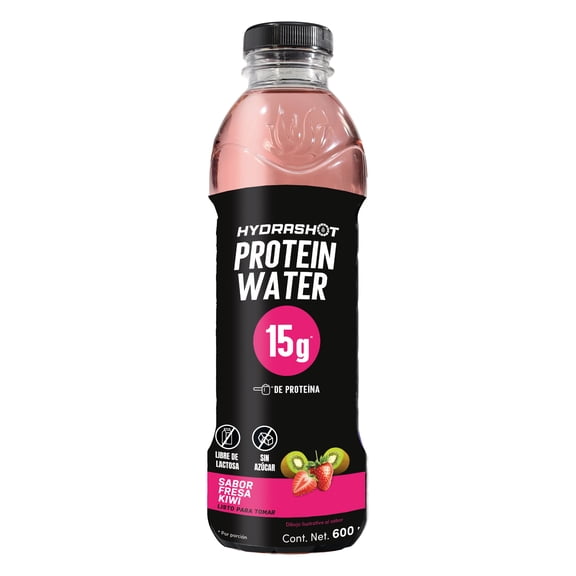 Bebida Hydrashot Protein Water Sabor Fresa Kiwi, Adicionada con 15g de Proteína Y Electrolitos 600 Ml