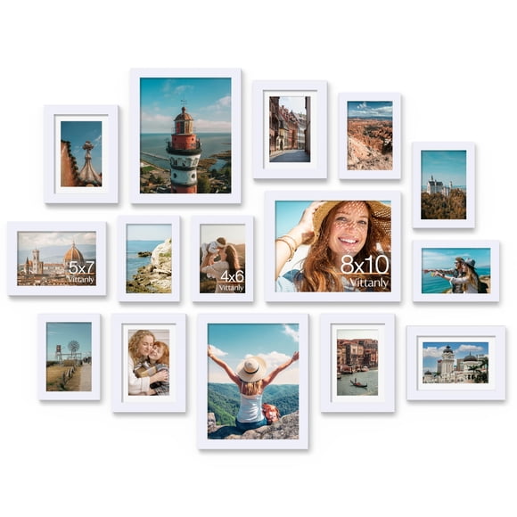 Set de 15 marcos de fotos Vittanly de varios tamaños en blanco