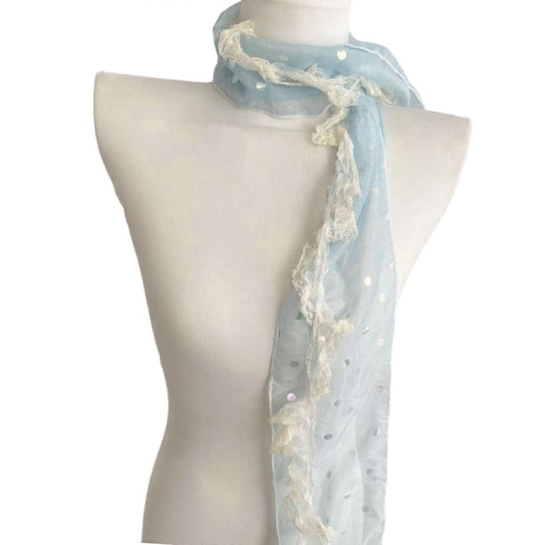 Graceful Lace Trimmed Scarf Breathable Chiffon Fabric Dot Pattern Fashionable Neckwear For Casual Or Formal Outfits Naked pink