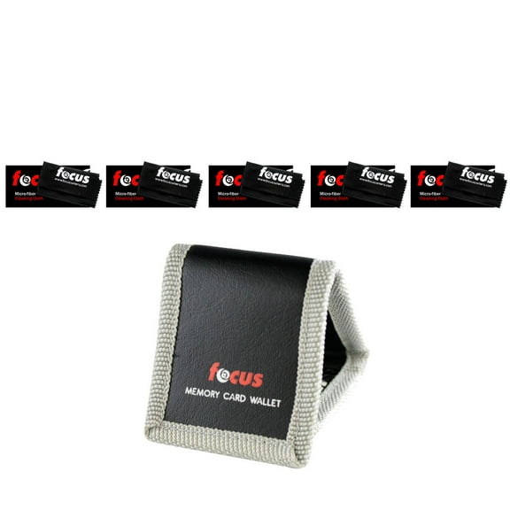 Set of 5 Focus Camera Micro Fiber Cleaning Cloths and Focus FC-MC3A Memory Card