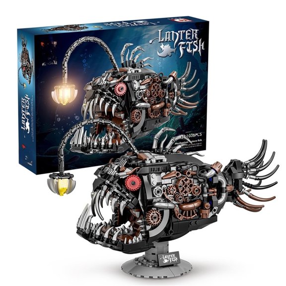Mechanical Lantern Fish Building Sets ,Ocean Animal Collection Toy with Light, STEM Building Gift for Adults Teens Boys and Girls 8+ (1038PCS)