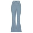 thumbnail image 4 of safuny Women's Flared Jeans Denim Wide Leg Pants Trendy Trousers Casual Comfy Elegant Irregularity Cowboy Solid Girls Teen Holiday High Waist Light Blue S, 4 of 7