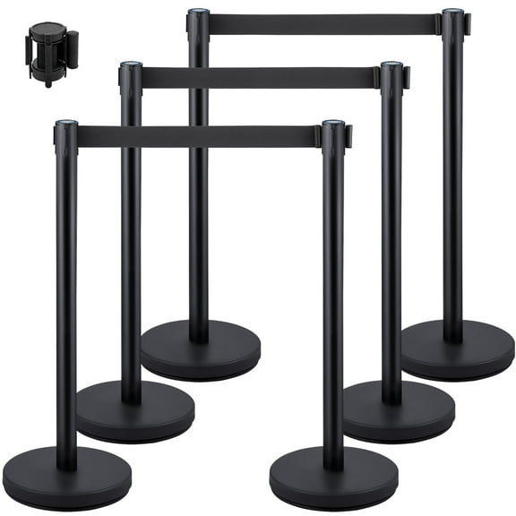 VEVOR Crowd Control Stanchions, 6-Pack Crowd Control Barriers with 3PCS 6.5FT Retractable Belt, Stanchion Posts Queue Pole for Crowd Control Barriers, Easy Assembly