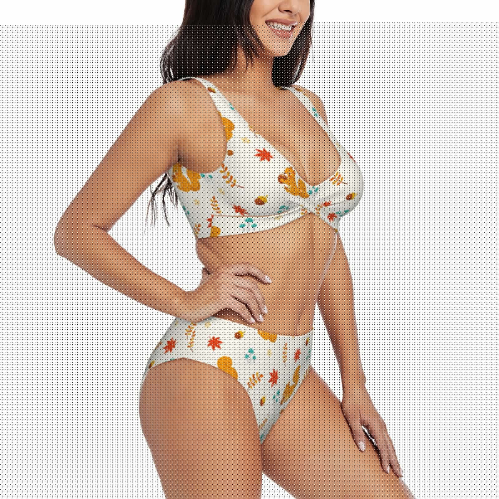 thumbnail image 2 of Kdxio Squirrel Maple Leaves And Nuts Print Women's 2 Piece High Waisted Wrap Spaghetti Strap Summer Swimsuit Bikini Set-XX-Large, 2 of 7