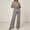 Gray, variant on Purcolt Womens 2 Piece Matching Pant Set Dressy Casual Collared Roll Up Long Sleeve Button Front Shirt Full Length Wide Leg Trousers Business Work Office Outfits