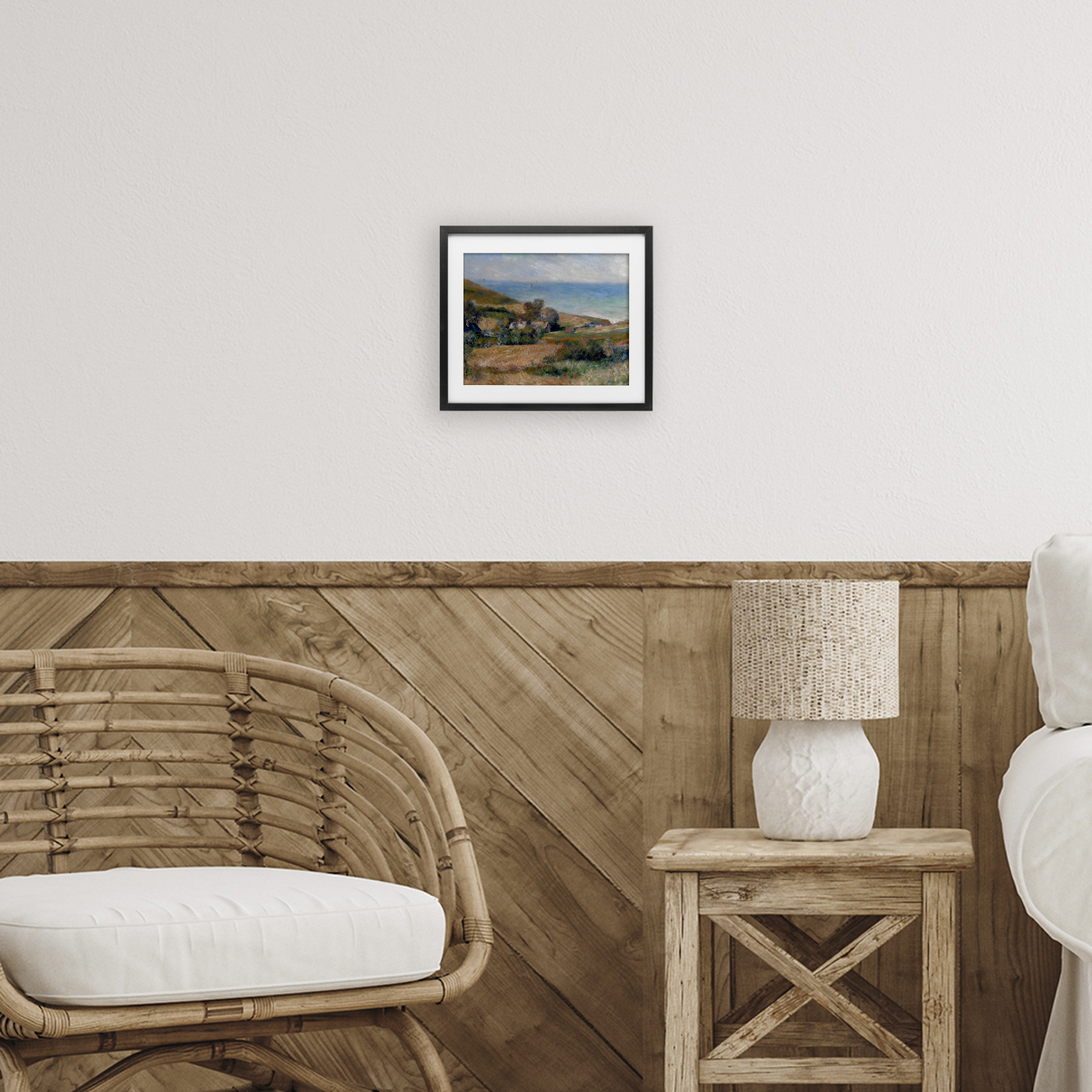 View Of The Seacoast Renoir Black Framed Print Under Glass, design by Pierre-Auguste Renoir