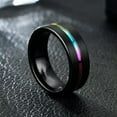 thumbnail image 2 of 8mm Men Black Brushed Titanium Ring Rainbow Line Wedding Party Band Male Sz 6-13, 2 of 6