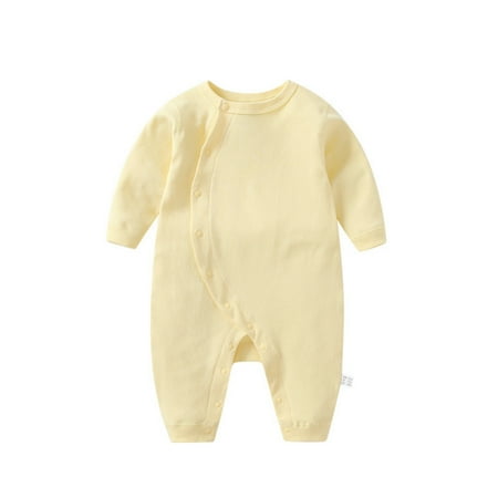 

GEZHEN Spring and Autumn Baby Solid Color Long-Sleeved One-Piece Romper for Boys and Girls Infant Spring and Autumn Baby Solid Color Long Sleeve Offset Bodysuit Crawling Suit