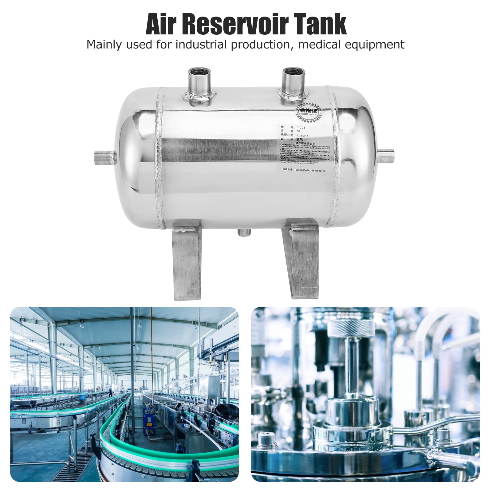 5L Steel Gas Storage Tank Air Reservoir Can 4‑Port Container High Pressure 1/4NPT