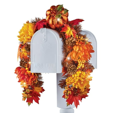 Fall Mums Solar Light Up Mailbox Swag Outdoor Decoration Mums