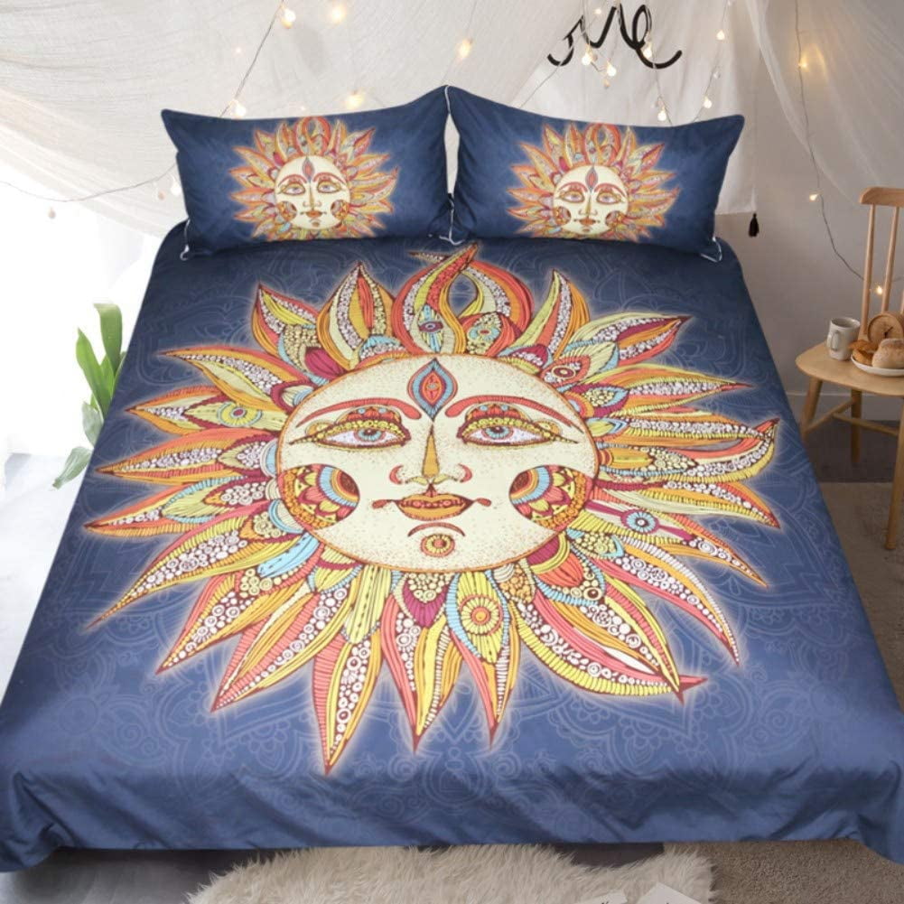 Orange Yellow Queen Size Hippie Mandala Bedding Flat Bedspread Two Pillow Covers 