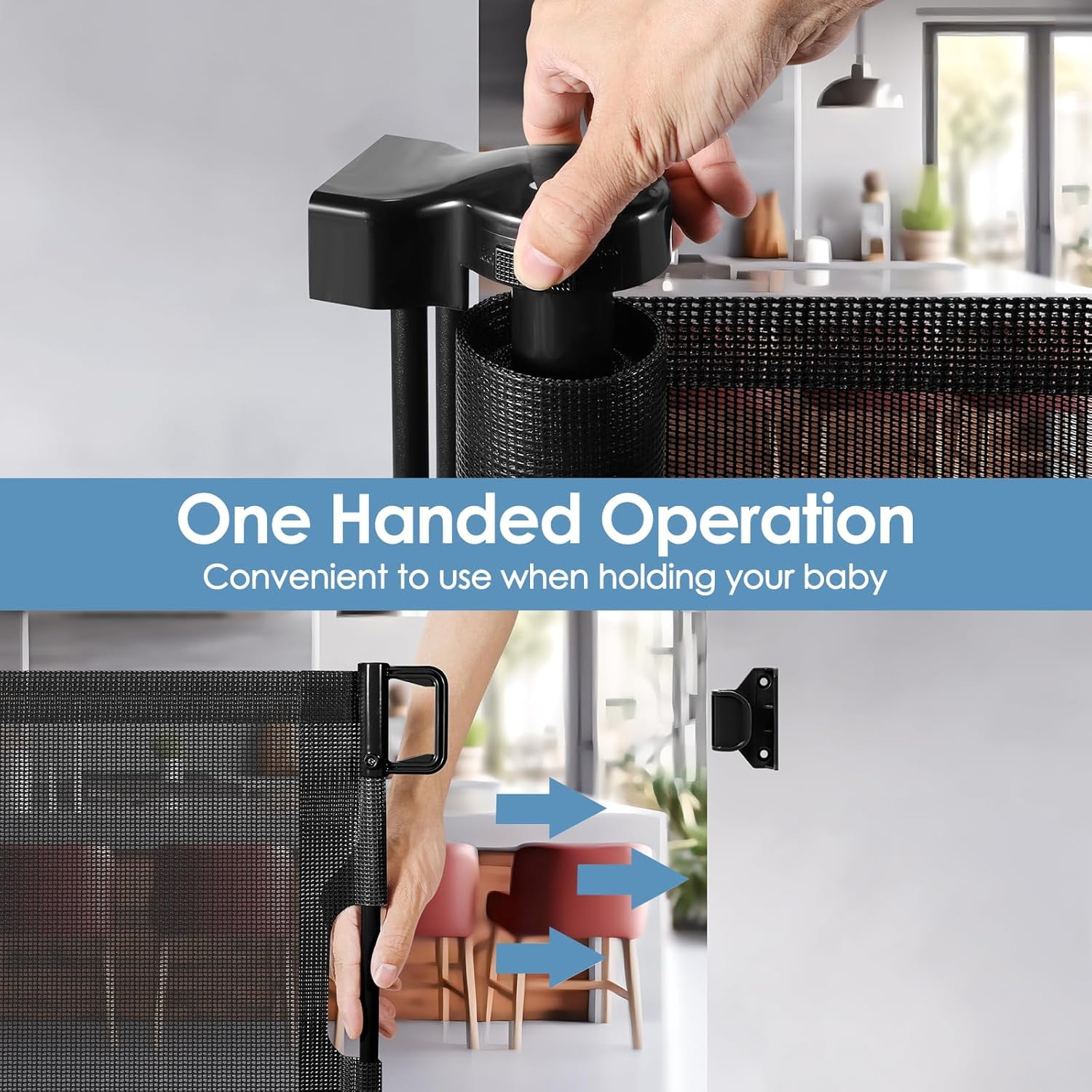 100” Wide Retractable Baby Gate with Support Rods, Upgrade Extra Wide Dog Gate Retractable Pet Gate to Prevent Crawling Through, Indoor/Outdoor Mesh Gate for Large Openings (Black)