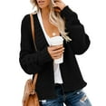thumbnail image 2 of Pockets Round Neck Outwear Open Front Warm Pullover Autumn Women Coat Solid Color Cardigan Long Cable Knitted Sweater Fashion Loose Knitwear, 2 of 6