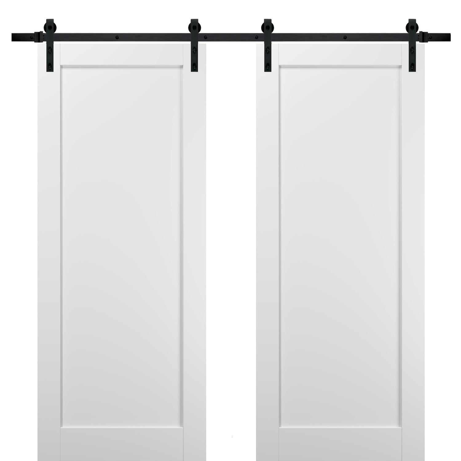Sliding Double Barn Doors 48 x 96 with Hardware | Quadro 4111 White Silk | Top Mount 13FT Rail Sturdy Set | Kitchen Wooden Solid Panel Interior Bedroom Bathroom Door