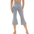 thumbnail image 4 of RYRJJ Womens Lounge Yoga Capris Pants Bootleg Tummy Control High Waist Leggings Workout Bootcut Flare Crop Pants with Pockets(Gray,XL), 4 of 9