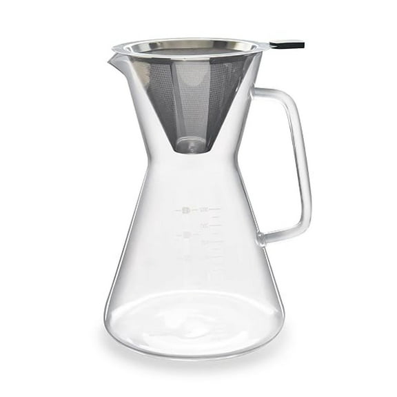 London Sip Glass Pour Over Coffee Carafe Coffee Maker with Reusable Stainless Steel Filter, Ergonomic Handle, and Easy-Pour Spout, 8-Cup (1200 mL)