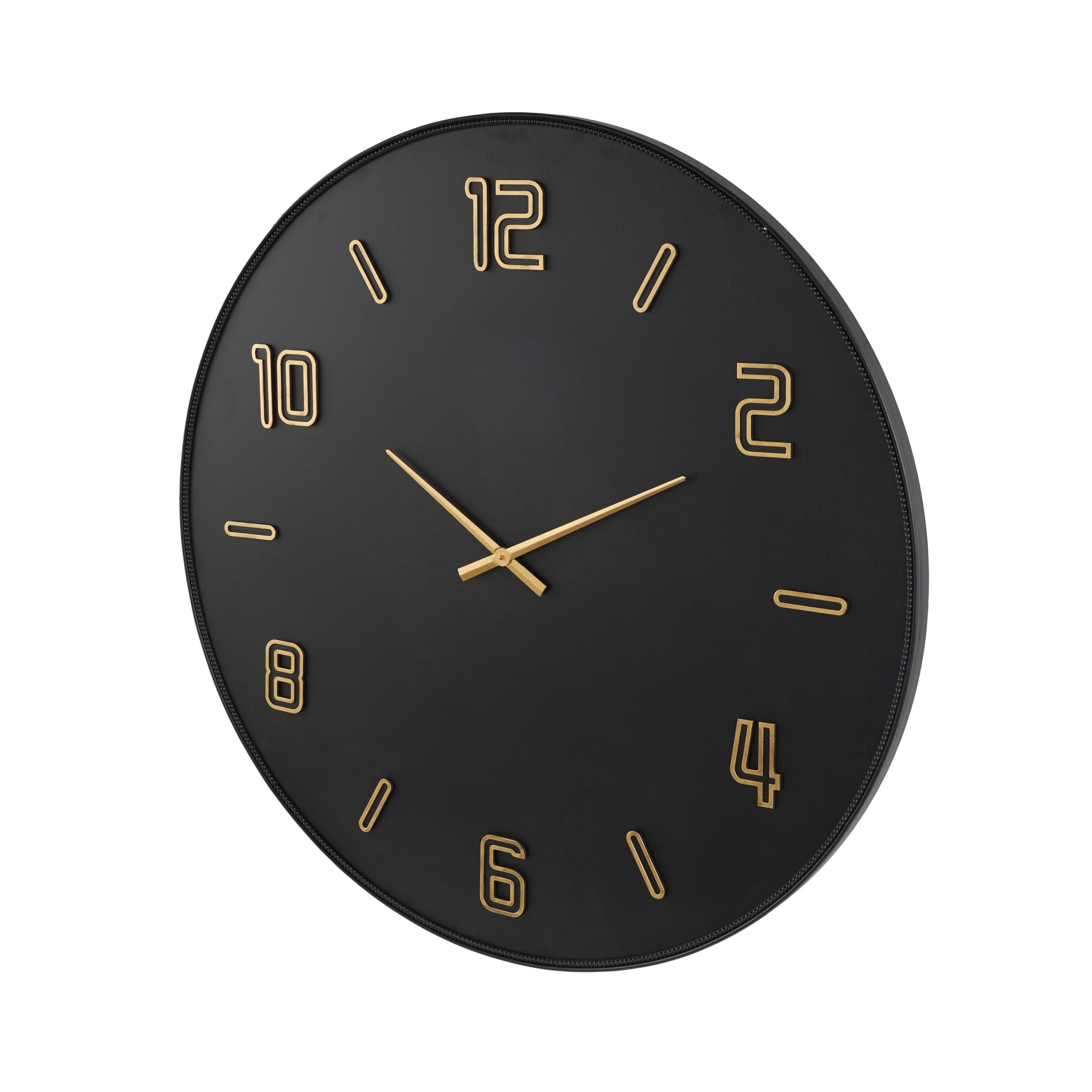 DecMode 47" Black Wood Large Wall Clock with Gold Hands and Numbers