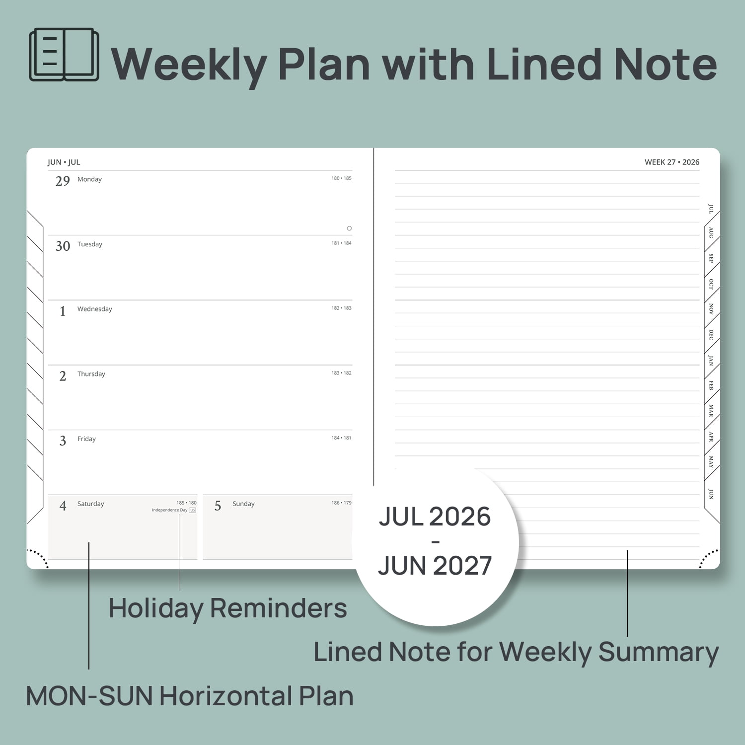 POPRUN Planner 2026-2027, Weekly and Monthly Academic Planner Calendar Notebook (Jul.26-Jun.27), 8.5"x10.5", Inner Pocket, Monthly Tabs, Leather Soft Cover - Brown