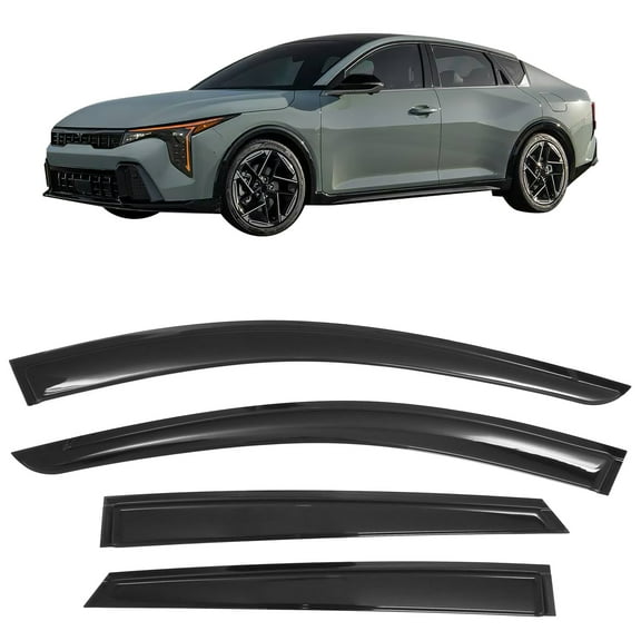 Ikon Motorsports Tape-On Window Visors Vent Wind Rain Sun Guards Deflectors For 2025-2026 Kia K4, Acrylic Smoke/Tinted 4PCS