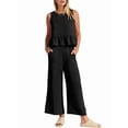 thumbnail image 2 of Women'S Pants Sets 2 Piece Outfits Sleeveless Round Neck Tank Tops Elastic Waist Wide Leg Black S, 2 of 9