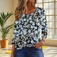 thumbnail image 2 of CYMMPU Women's Summer Fall Tunic Tops Vintage Basic Tees Floral Printed 3/4 Length Sleeve Pleated Slanted Neck Swing Shirts Business Work Blouses 2025 Clothes Navy S, 2 of 7