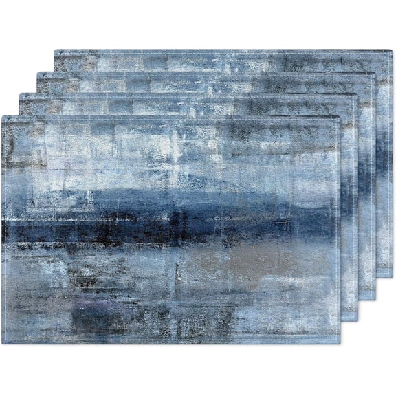 Blue and Gray Placemats Washable, Linen Rectangular Place Mats Set of 4, Dining Table Decor for Living Room, Kitchen, Farmhouse and Outdoor (Blue Gray, 12x18 Inch)