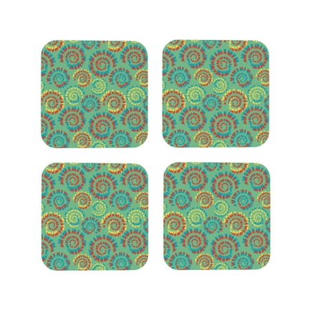 

Tideii Colourful Tie Dye for Leather Coasters 4 Pieces Anti-fouling and Anti-scalding Decorative Coasters Suitable for Restaurants Kitchens Coffee Shops-Square