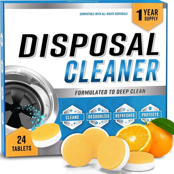 Garbage Disposal Cleaner Deodorizer Tablets - 24 Pack, New Powerful XL Foaming Tablet - Fresh Citrus Foam Sink Garburator Disposer Freshener, Natural Kitchen Drain Cleaning Care - 1 Year Supply