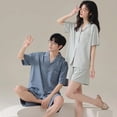 thumbnail image 3 of Conjunto de pijama de verano para Hombre y Mujer, ropa de dormir con Top corto, pantalones cortos, cárdigan, novedad de 2023, 3 of 3
