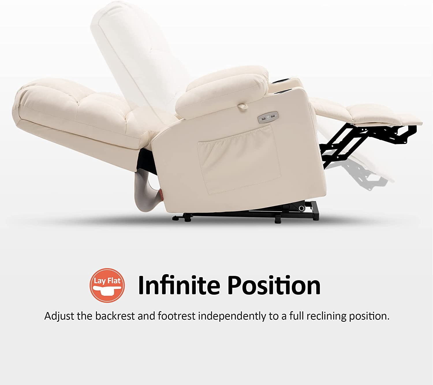 MCombo Dual Motor Large Power Lift Recliner Chair with Massage and Heat for Elderly Big and Tall People, Infinite Position, Extended Footrest, Faux Leather 7680 (Cream White, Large)