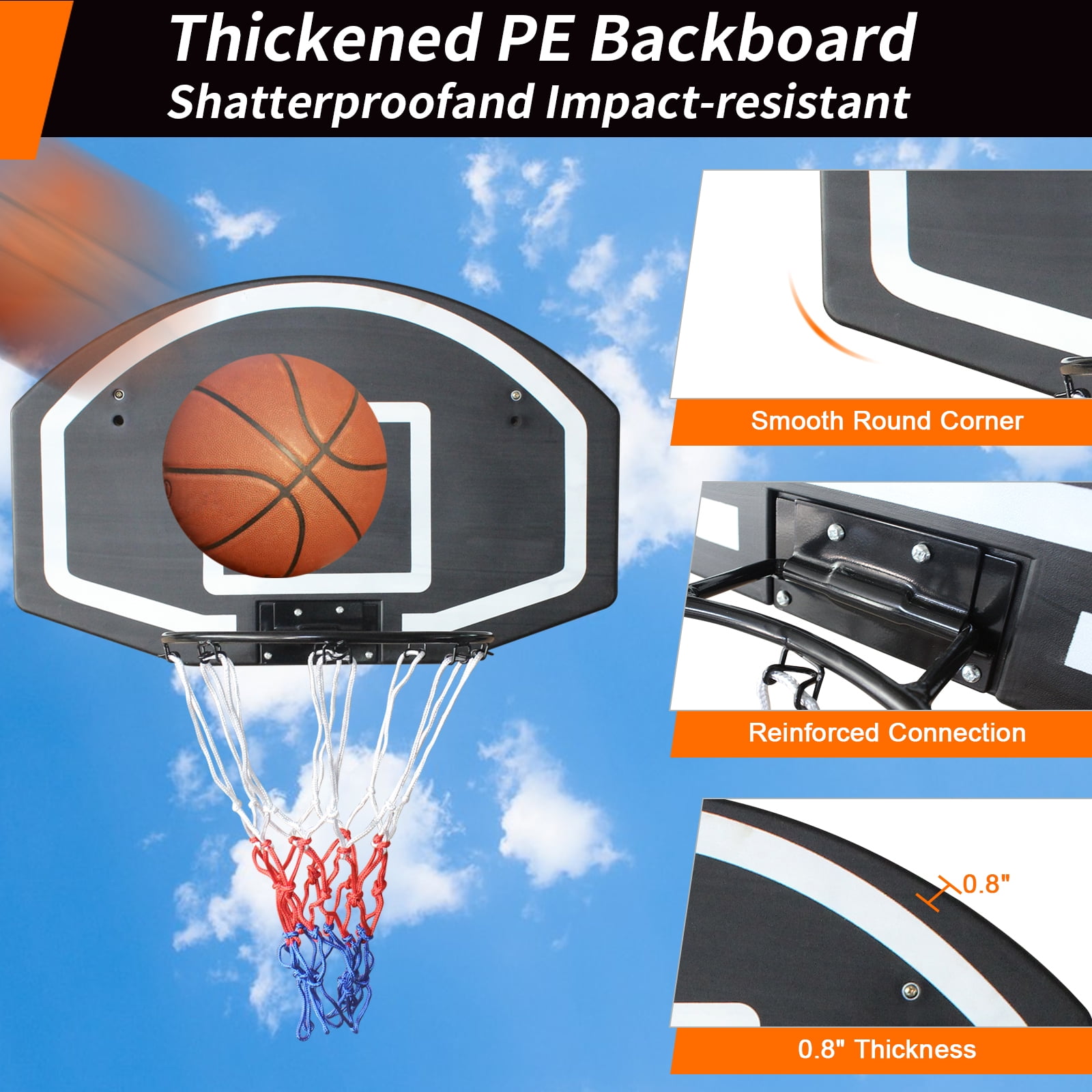 Wall-Mounted Basketball Hoop - 28.5" Shatterproof Backboard with Folding Rim, Indoor/Outdoor Use (27.74"W X 15.91"H X 3"D)