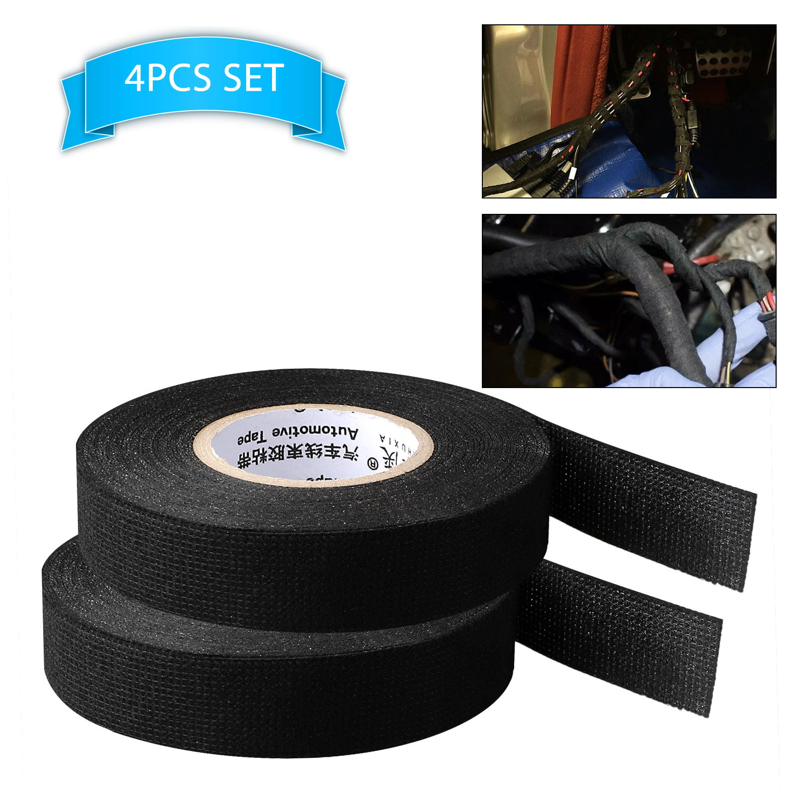 4Pcs 19mm*15m Cloth Harness Tape, TSV Heat Proof Electrical Wiring
