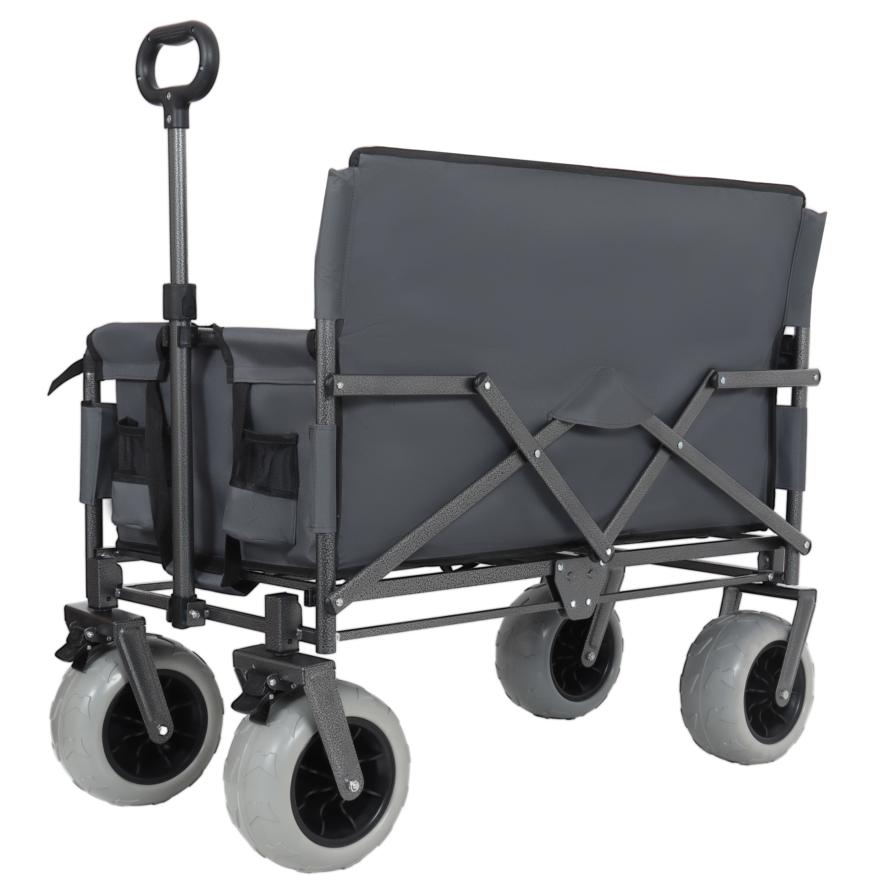 3-in-1 Folding Wagon with Bench Seat – 500lbs Capacity, 9"x4" Beach Tires for Camping & Beach,