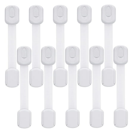 10 Pack Baby Proofing Cabinet Strap Locks - Kids Proof Kit - Child Safety Drawer Cupboard Oven Refrigerator Adhesive Locks - Adjustable Toilets Seat Fridge Latches - No Drilling