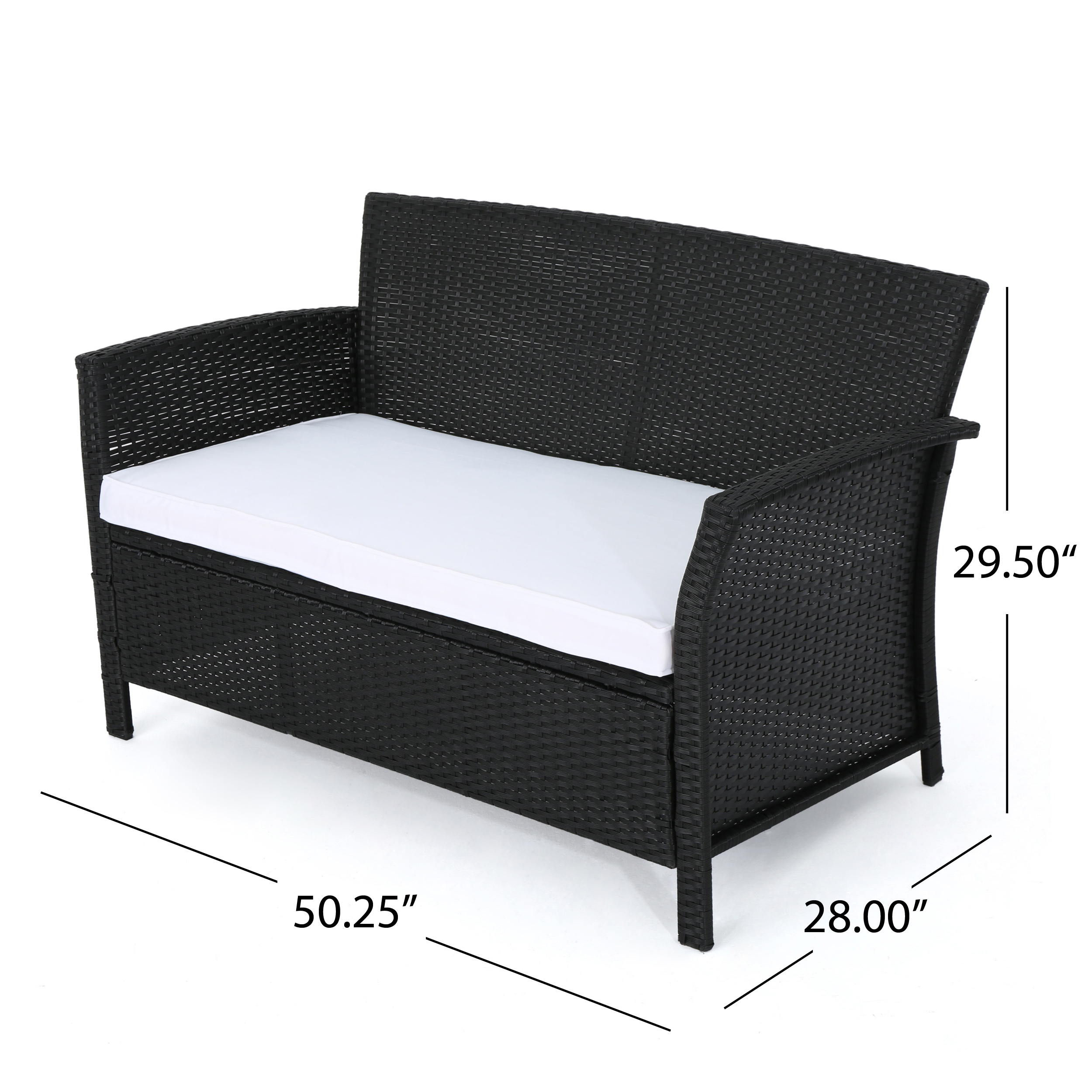 Anton Outdoor 4 Piece Wicker Chat Set with Cushions, Black, White - image 3 of 7
