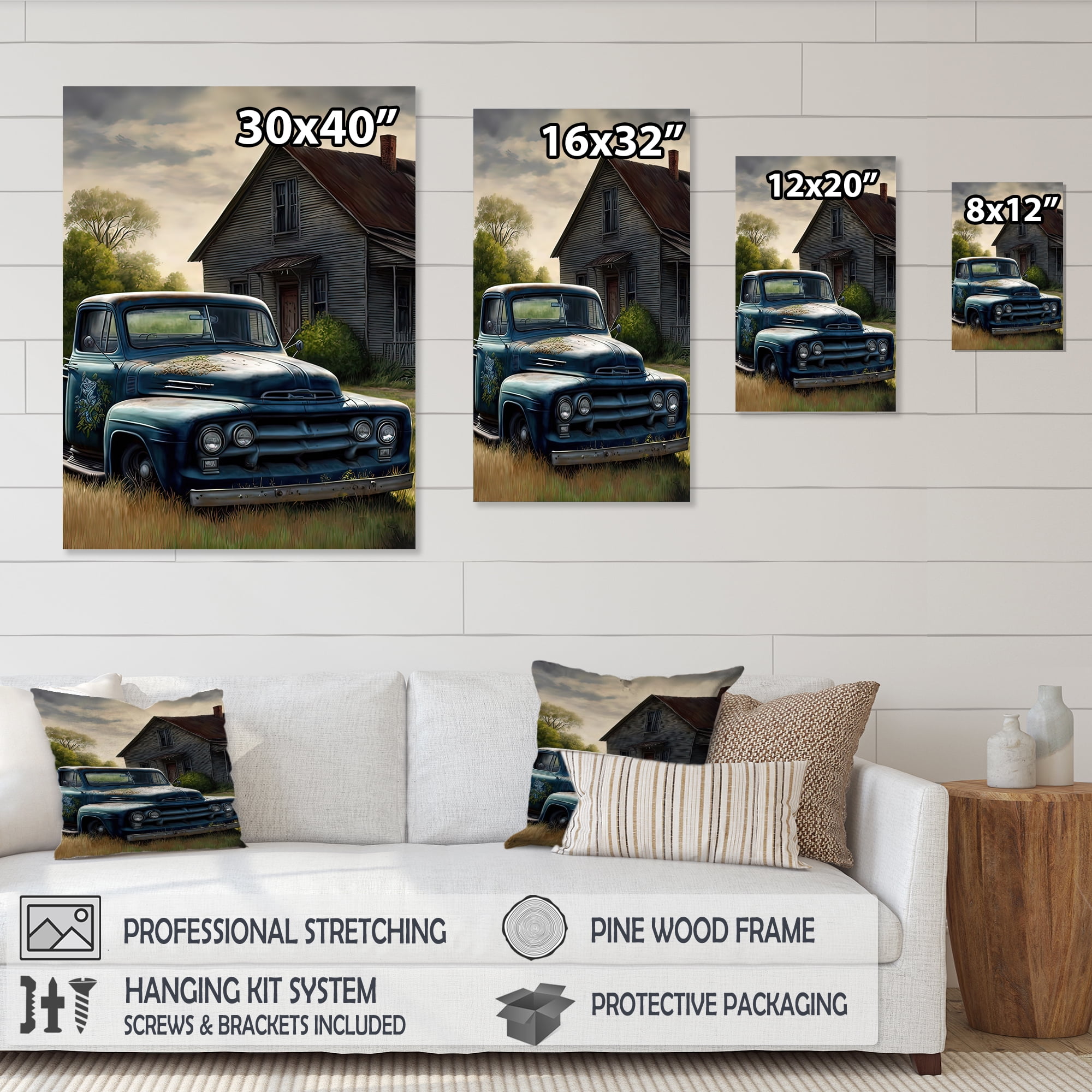 Designart Old American Truck In Barn I Canvas Wall Art