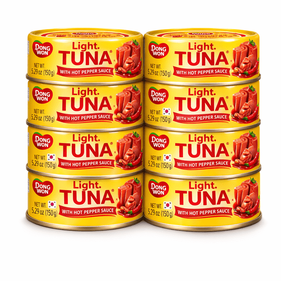 Dongwon Tuna with Hot Pepper Sauce, 5.29 oz Cans, 8-Pack, Korean Spicy Canned Tuna, Ready-to-Eat High Protein Seafood
