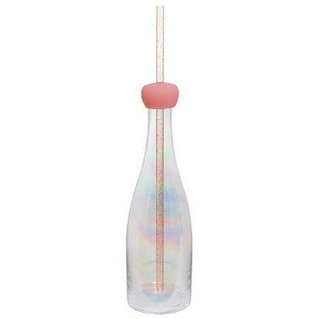 

Iridescent Rainbow Champagne Sipper with Pink Sparkle Straw 11 oz