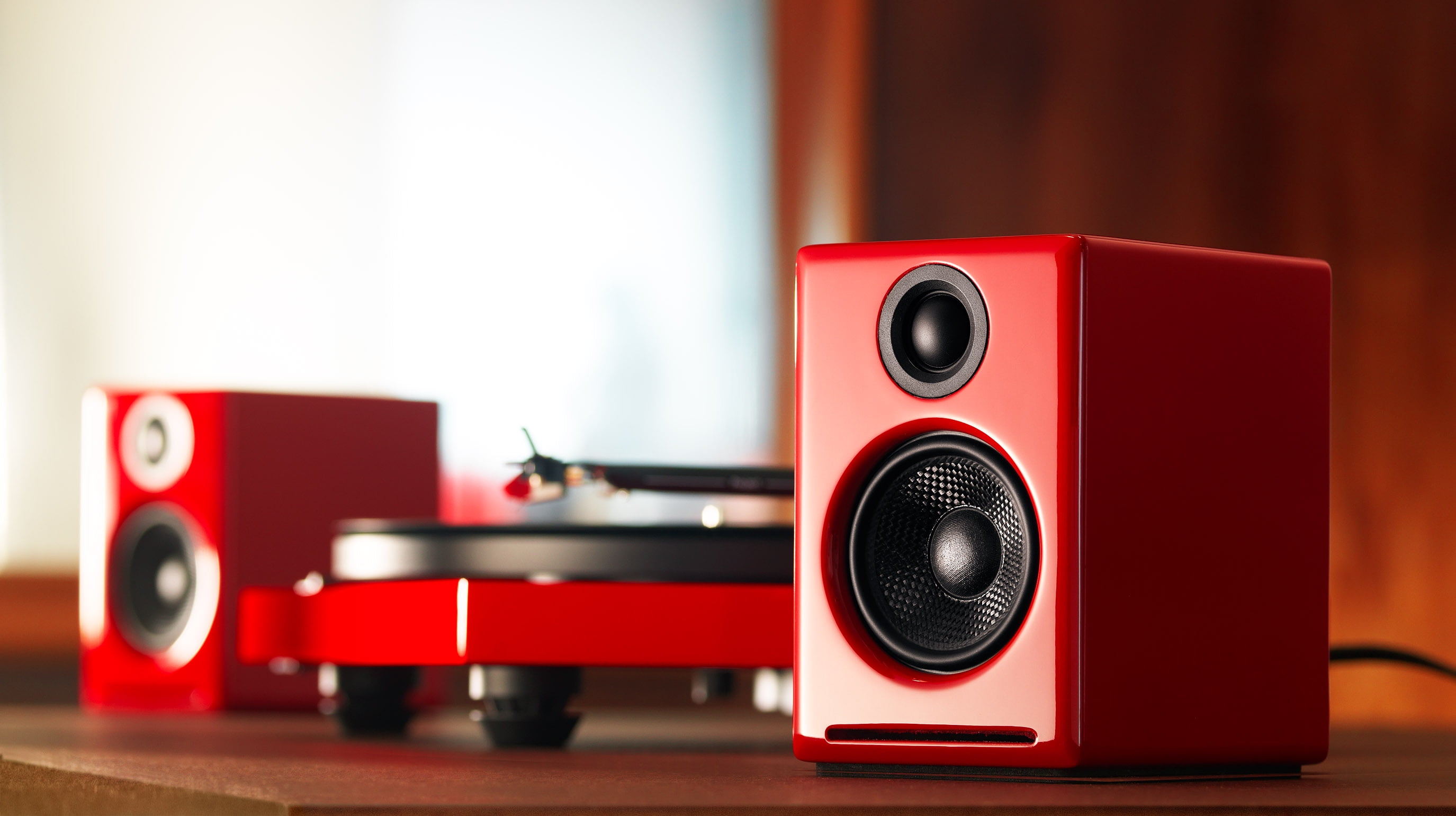 Audioengine A2+ Bluetooth Stereo Channel Desktop Speakers, Red