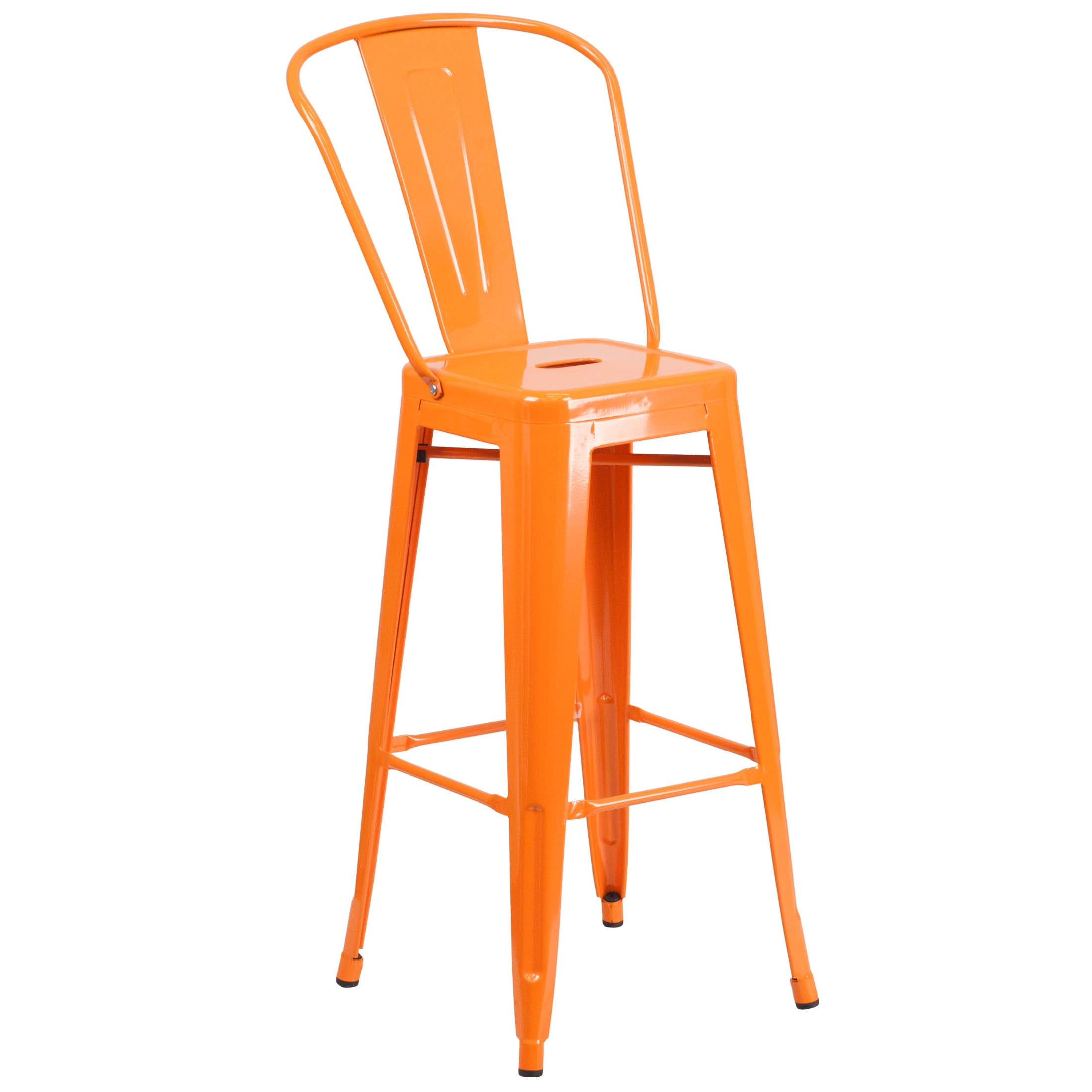 Merrick Lane Orange 30" High Metal Bar Height Stool with Removable Back for Indoor-Outdoor Use