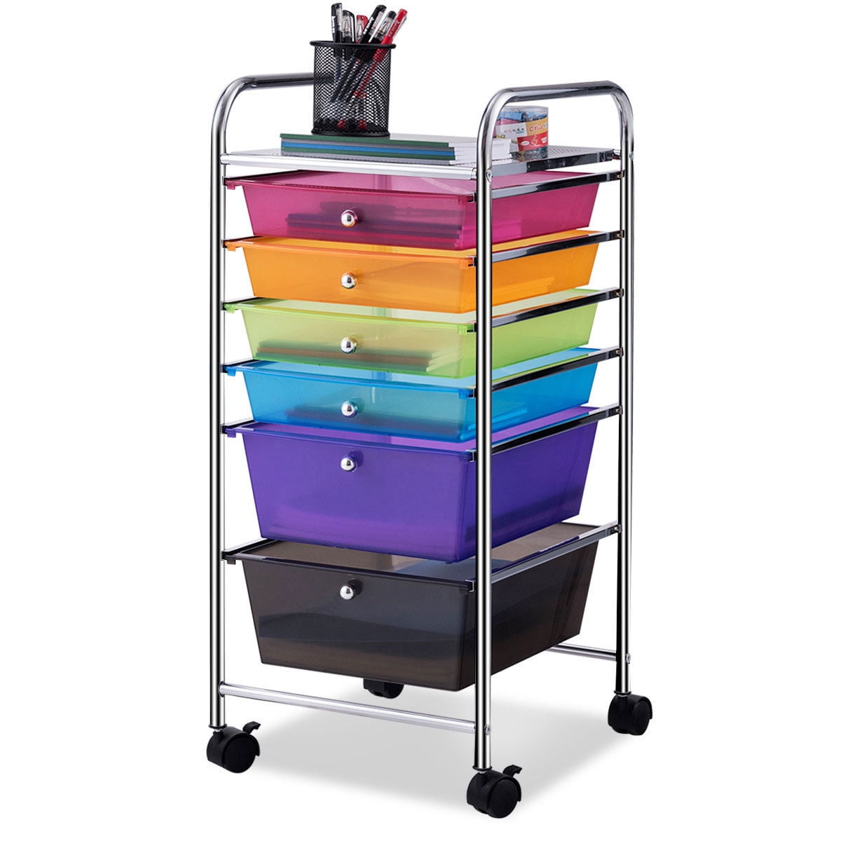 WELLFOR 10 Drawer Rolling Storage Cart Tools Scrapbook Stationery Mobile Rolling Storage with Tray Cart Office School Home Organizer Black