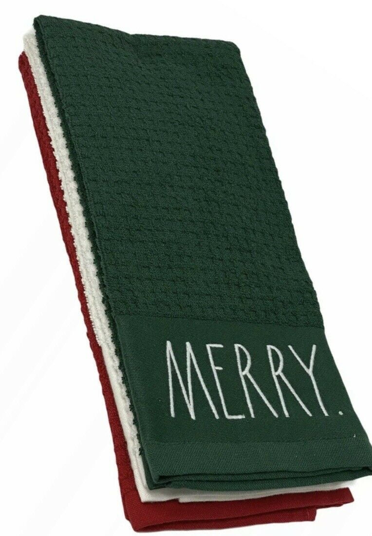 Rae Dunn Christmas Kitchen Towels Set of 3 MERRY JOY BELIEVE