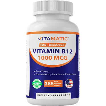 Vitamatic Vitamin B12 1000 mcg Fast Dissolve 365 Tablets - Berry Flavor - Supports Energy Metabolism