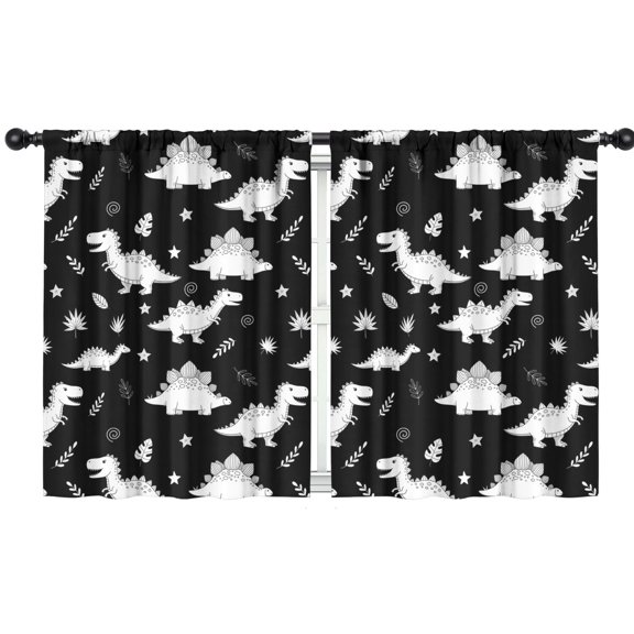 Blackout Kids Curtains,Black Dinosaurs Leaves Stars Pattern Childrens Insulated Curtains Set Of 2,Bedroom Essentials,Toddler Room Decor 42"x54"
