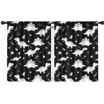 Blackout Kids Curtains,Black Dinosaurs Leaves Stars Pattern Childrens Insulated Curtains Set Of 2,Bedroom Essentials,Toddler Room Decor 42"x54"