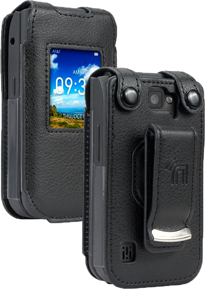 Case for AT&T Cingular Flex Flip Phone, Nakedcellphone [Black Vegan Leather] FormFit Cover with