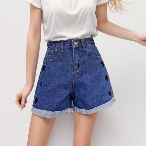 HOWPAY Baggy Jean Shorts Womens Stretchy Wide Leg High Waisted Distressed Denim Pants With Pockets Relaxed Fit Summer Casual Y2K Shorts Dark Blue L